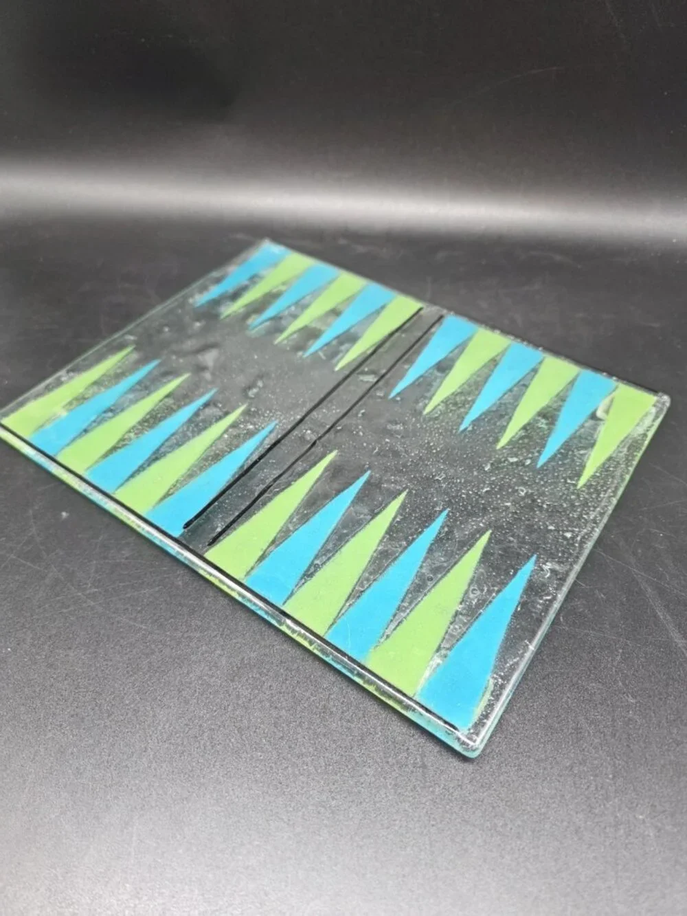 Fused Art Glass Backgammon Abstract MCM Serving Dish Or Game Board Signed